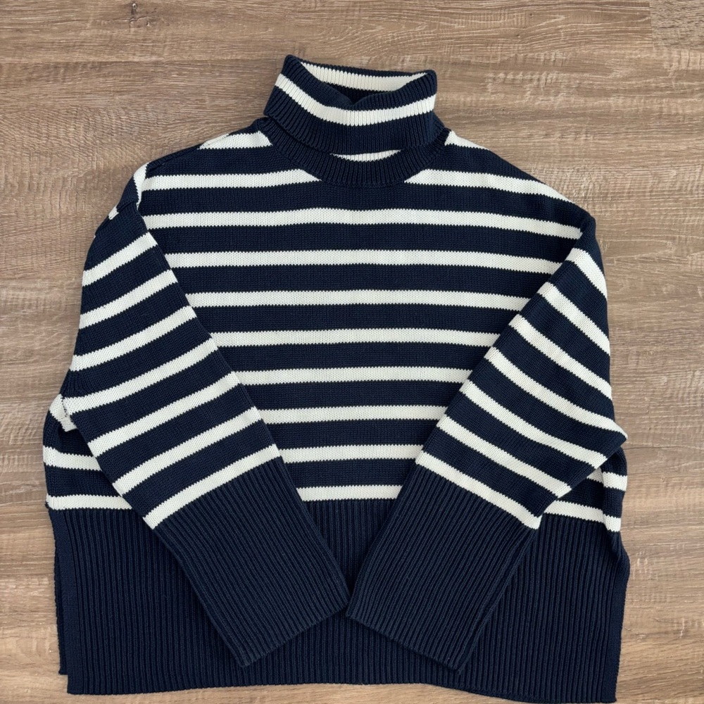 GAP 100% Cotton Navy and Cream Striped Sweater